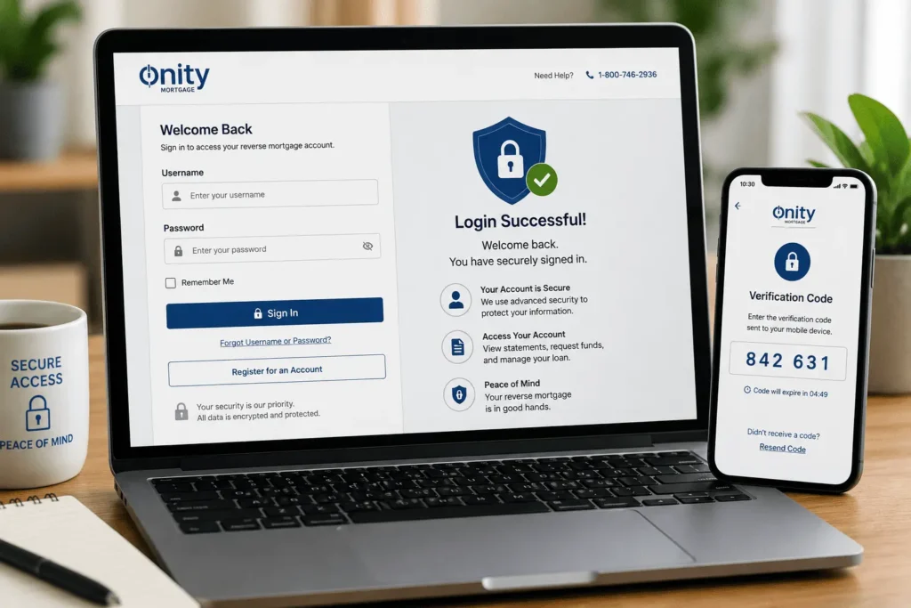 PHH Reverse Mortgage Login portal with secure sign-in and account verification on mobile device