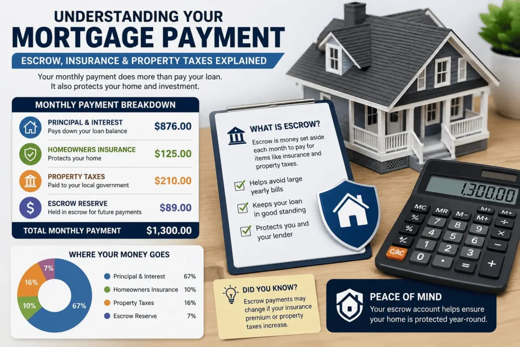 21st Mortgage Insurance escrow account showing monthly insurance and property tax payments