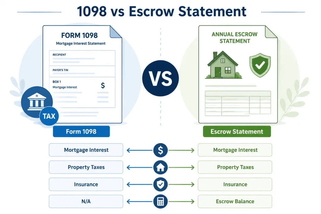 CMG Mortgage Tax Documents comparison showing Form 1098 vs Annual Escrow Statement for easier tax understanding