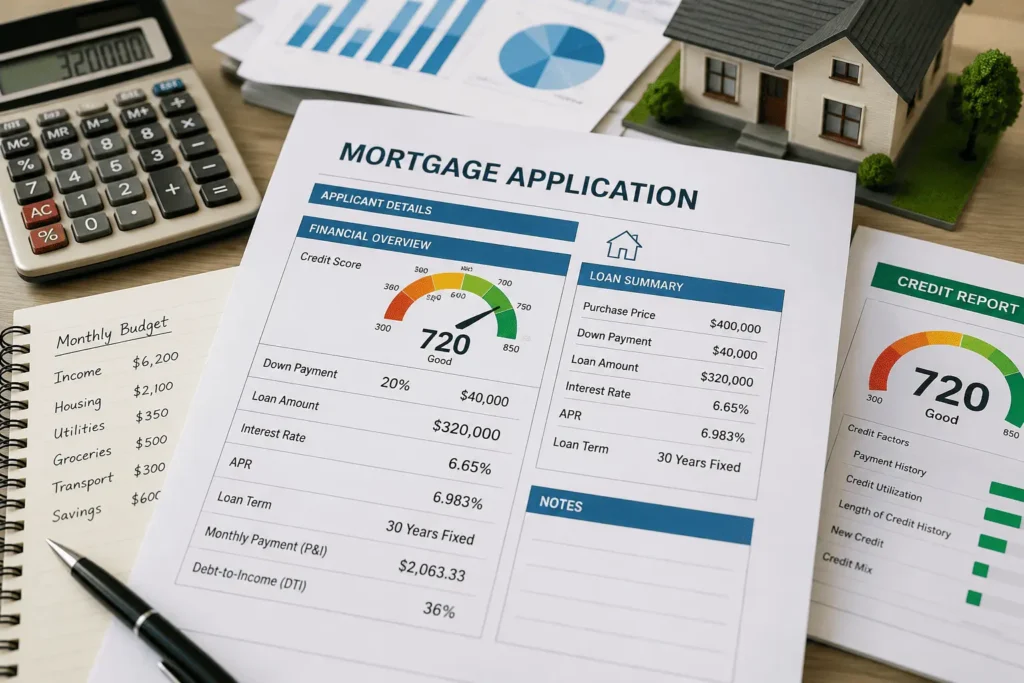 Mortgage rate calculation using credit score, down payment, and loan details to find the best rate
