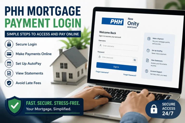 PHH mortgage payment login dashboard on laptop with secure online payment access and mortgage account tools