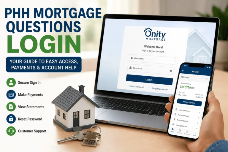 PHH Mortgage Questions Login dashboard showing secure account access, mortgage payments, statements, and loan management tools online.
