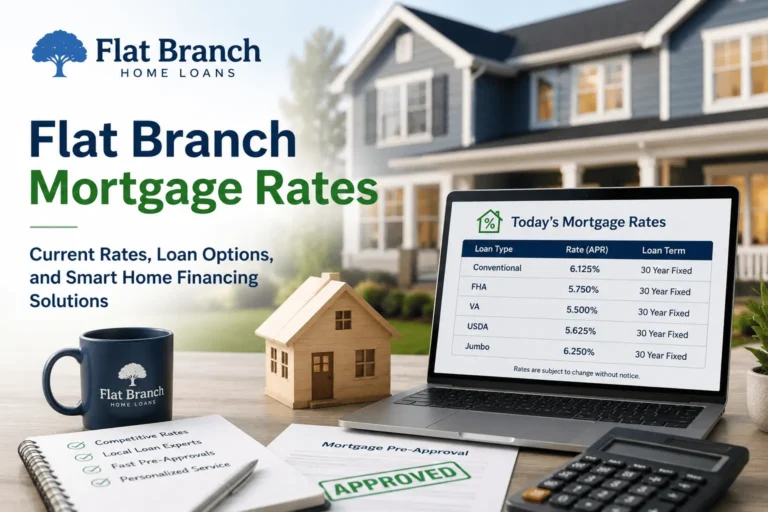 Flat Branch mortgage rates comparison showing home loan options, current mortgage rates, and financing solutions for homebuyers.