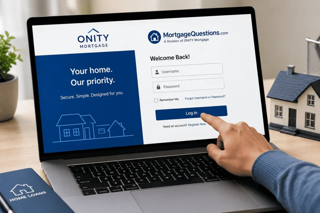 PHH Mortgage login page on laptop showing secure account access, username sign in, and password entr