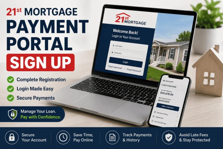 21st Mortgage Payment Portal Sign Up dashboard showing secure account registration, login, and online payment access