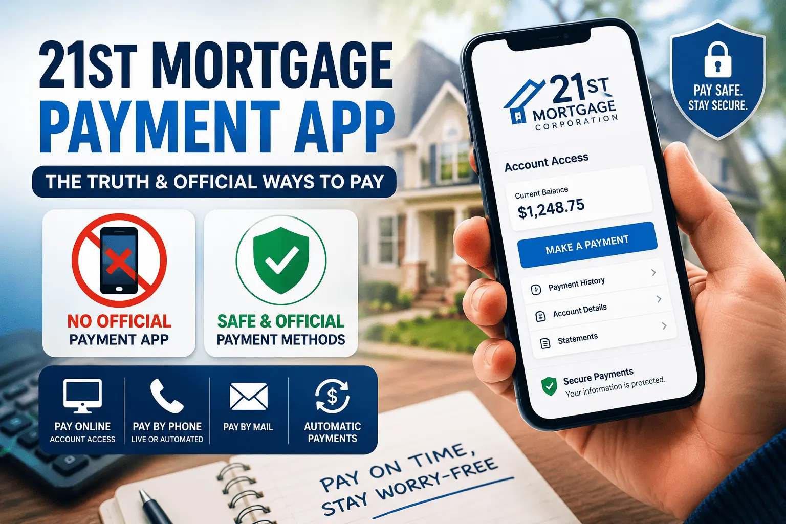 21st Mortgage Payment App guide showing official payment methods, secure online account access, phone payments, and safe mortgage payment options.