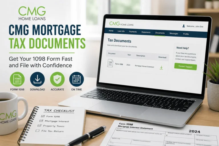 CMG Mortgage Tax Documents guide showing Form 1098 online access for quick, secure, and stress-free tax filing